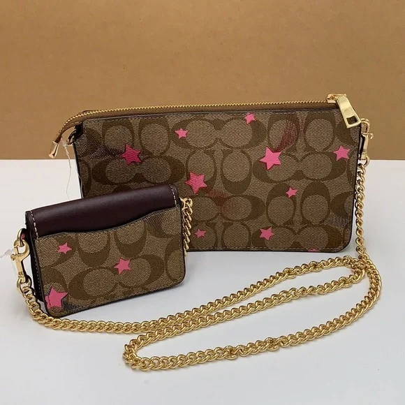 COACH NWT Poppy Crossbody With Card Case In Signature Canvas With Disco Star - Picture 6 of 16